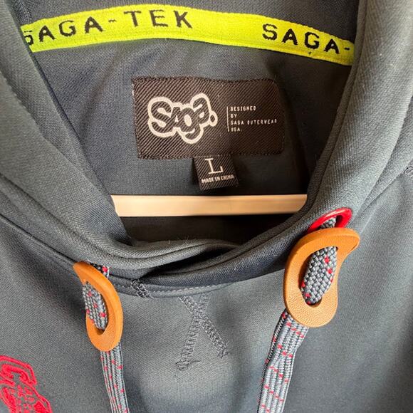 Saga Outerwear Snowboard Hoodie Mens L Teal Pullover Ski Snow Kangaroo Pocket - Picture 3 of 9